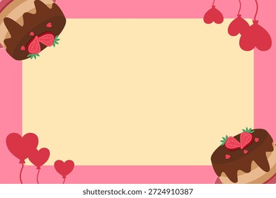 Dia dos Namorados Sobremesa Quadro Fundo com Bolo de Chocolate e Balões do Coração