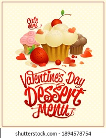 Menú de postres de San Valentín con diferentes pasteles