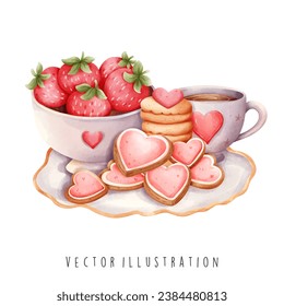 Postre del Día de San Valentín en ilustración vectorial de estilo acuarela