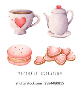 Valentine's Day Dessert in watercolor style vector illustration