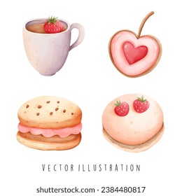 Postre del Día de San Valentín en ilustración vectorial de estilo acuarela