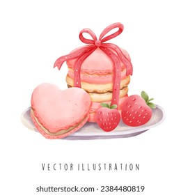 Valentine's Day Dessert in watercolor style vector illustration