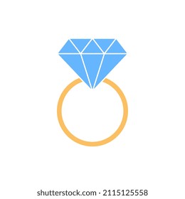 Icono plano del anillo de diamantes de San Valentín