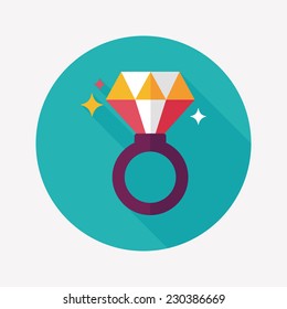 Valentine's Day diamond ring flat icon with long shadow,eps10