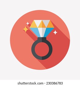 Valentine's Day diamond ring flat icon with long shadow,eps10