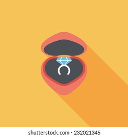 Valentine's Day diamond ring flat icon with long shadow,eps10