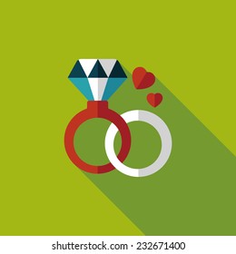 Valentine's Day diamond ring flat icon with long shadow, eps10