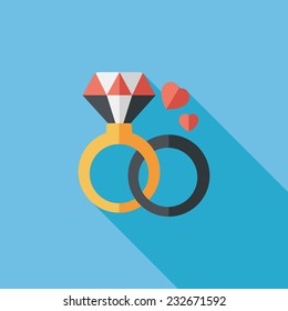 Valentine's Day diamond ring flat icon with long shadow, eps10