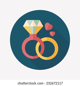 Valentine's Day diamond ring flat icon with long shadow,eps10