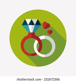 Valentine's Day diamond ring flat icon with long shadow,eps10