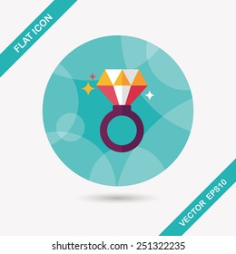 Valentine's Day diamond ring flat icon with long shadow,eps10