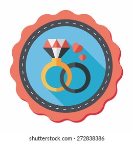 Valentine's Day diamond ring flat icon with long shadow,eps10