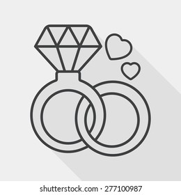 Valentine's Day diamond ring flat icon with long shadow, line icon