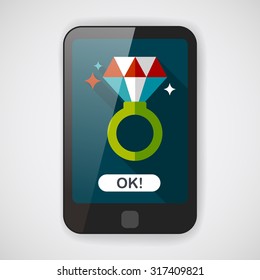 Valentine's Day diamond ring flat icon with long shadow,eps10