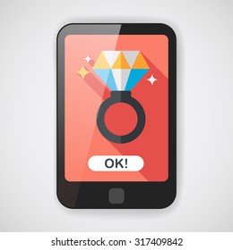 Valentine's Day diamond ring flat icon with long shadow,eps10