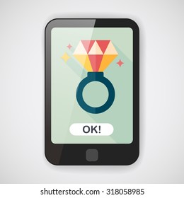 Valentine's Day diamond ring flat icon with long shadow,eps10