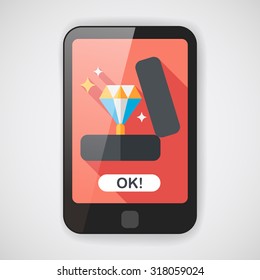Valentine's Day diamond ring flat icon with long shadow,eps10