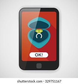 Valentine's Day diamond ring flat icon with long shadow,eps10
