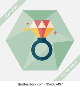 Valentine's Day diamond ring flat icon with long shadow,eps10