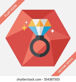 Valentine's Day diamond ring flat icon with long shadow,eps10