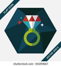 Valentine's Day diamond ring flat icon with long shadow,eps10