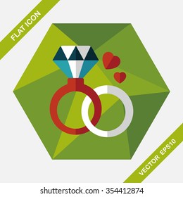 Valentine's Day diamond ring flat icon with long shadow,eps10