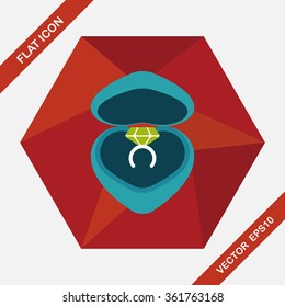 Valentine's Day diamond ring flat icon with long shadow,eps10