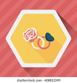 Valentine's Day diamond ring flat icon with long shadow,eps10