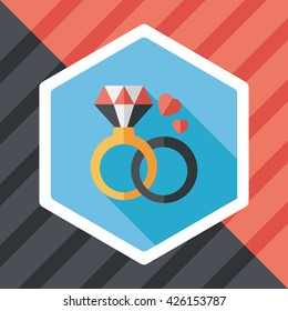 Valentine's Day diamond ring flat icon with long shadow,eps10