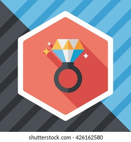 Valentine's Day diamond ring flat icon with long shadow,eps10