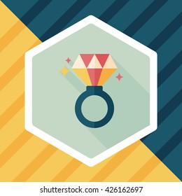 Valentine's Day diamond ring flat icon with long shadow,eps10