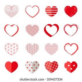 Valentines Day different hearts set, vector illustration