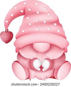 Valentine's Day digital art of pink gnomes with handmade heart symbols.