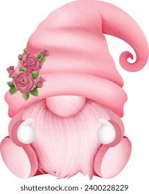 Valentine's Day Digital Art of a Pink Gnome. 