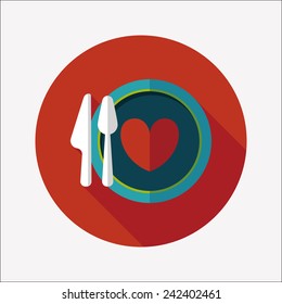 Valentine's Day dinner flat icon with long shadow,eps10