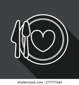 Valentine's Day dinner flat icon with long shadow, line icon