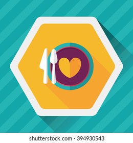 Valentine's Day dinner flat icon with long shadow,eps10