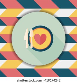 Valentine's Day dinner flat icon with long shadow,eps10
