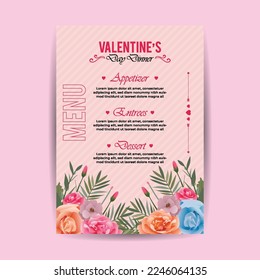 Valentines Day Dinner Menu Template with Flower Design