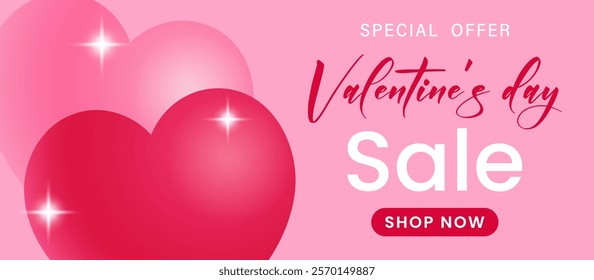 Valentine's Day discount banner with big hearts. Vector.