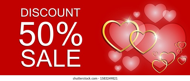 Valentine's Day discount banner.  Banner, flyer, invitation, coupon. Vector illustration for promotional materials.