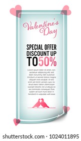 Valentine's Day discount card with fallen in love pigeons - vector esp 10 illustration