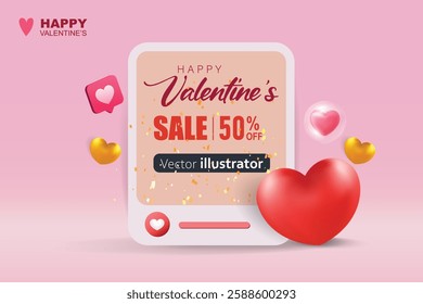 Valentine's day discount coupon. Templates for social media posts backgrounds, cover, poster, banners, marketing, sales promotion copy space vector illustration background