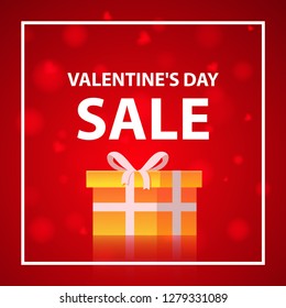 Valentine's Day discount offer composition with gift box.Horizontal banner template shopping market.Background with pink hearts a vector.