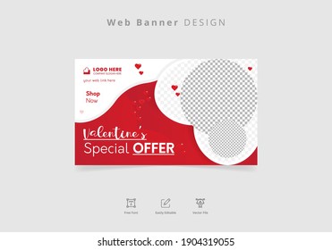 Valentine's Day discount, sale, offer red web banner