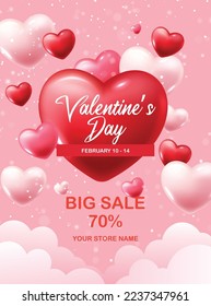 Valentine's day discount sale poster flyer or social media post template design