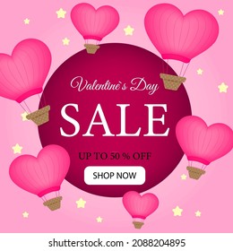 Valentines day discounts balloon with basket spectacular design to promote your company call for purchases for the fourteenth february sale banner flyers cards for couples in love Vector illustration