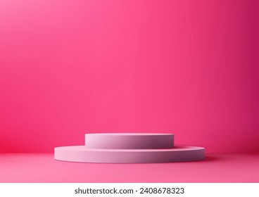 Valentine's Day display with this 3D pink podium mockup. Perfect for showcasing cosmetics, jewelry, or any product in a luxurious, minimalist setting. Vector illustration