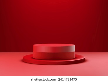 Valentine's Day display with this 3D red podium mockup. Perfect for showcasing cosmetics, jewelry, or any product in a luxurious, minimalist setting. Vector illustration