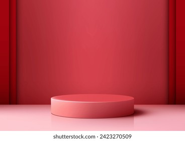 Valentine's Day display with this 3D red podium mockup. Perfect for showcasing cosmetics, jewelry, or any product in a luxurious, minimalist setting. Vector illustration